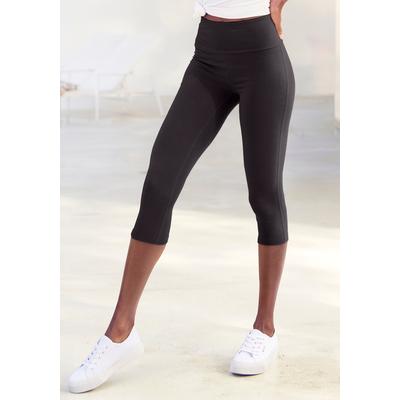 Caprileggings LASCANA, Damen, Gr. 52/54, N-Gr, schwarz, Single Jersey, Obermaterial: 95% Baumwolle, 5% Elasthan, unifarben, Basic, Basic kniebedeckend, Hosen, mit breitem, weichen Bündchen, Topseller Image