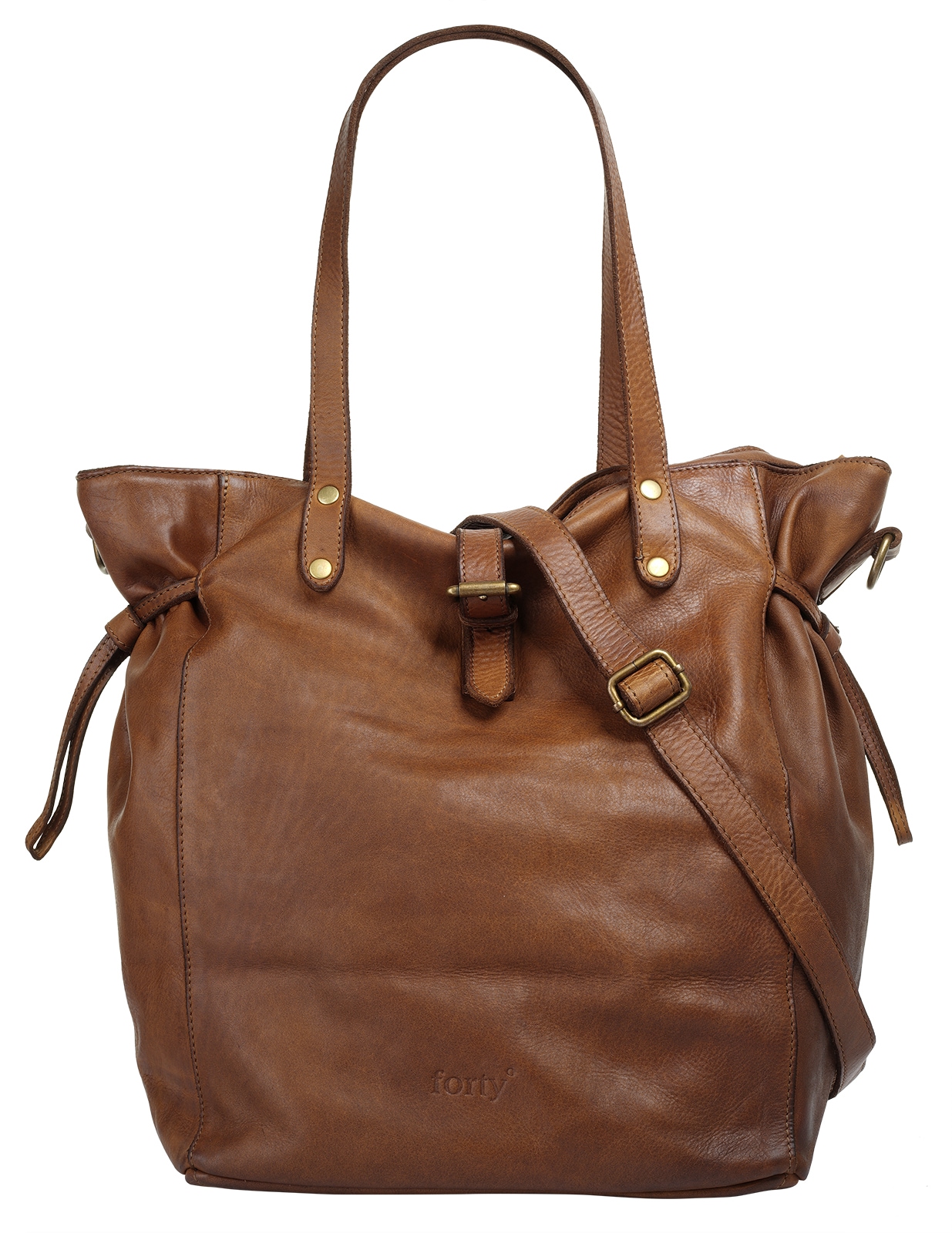 Shopper FORTY, Damen, Gr. B/H/T: 33cm x 30cm x 23cm onesize, braun (cognac), Leder, leicht glänzend, unifarben, Taschen, echt Leder, Made in Italy Image