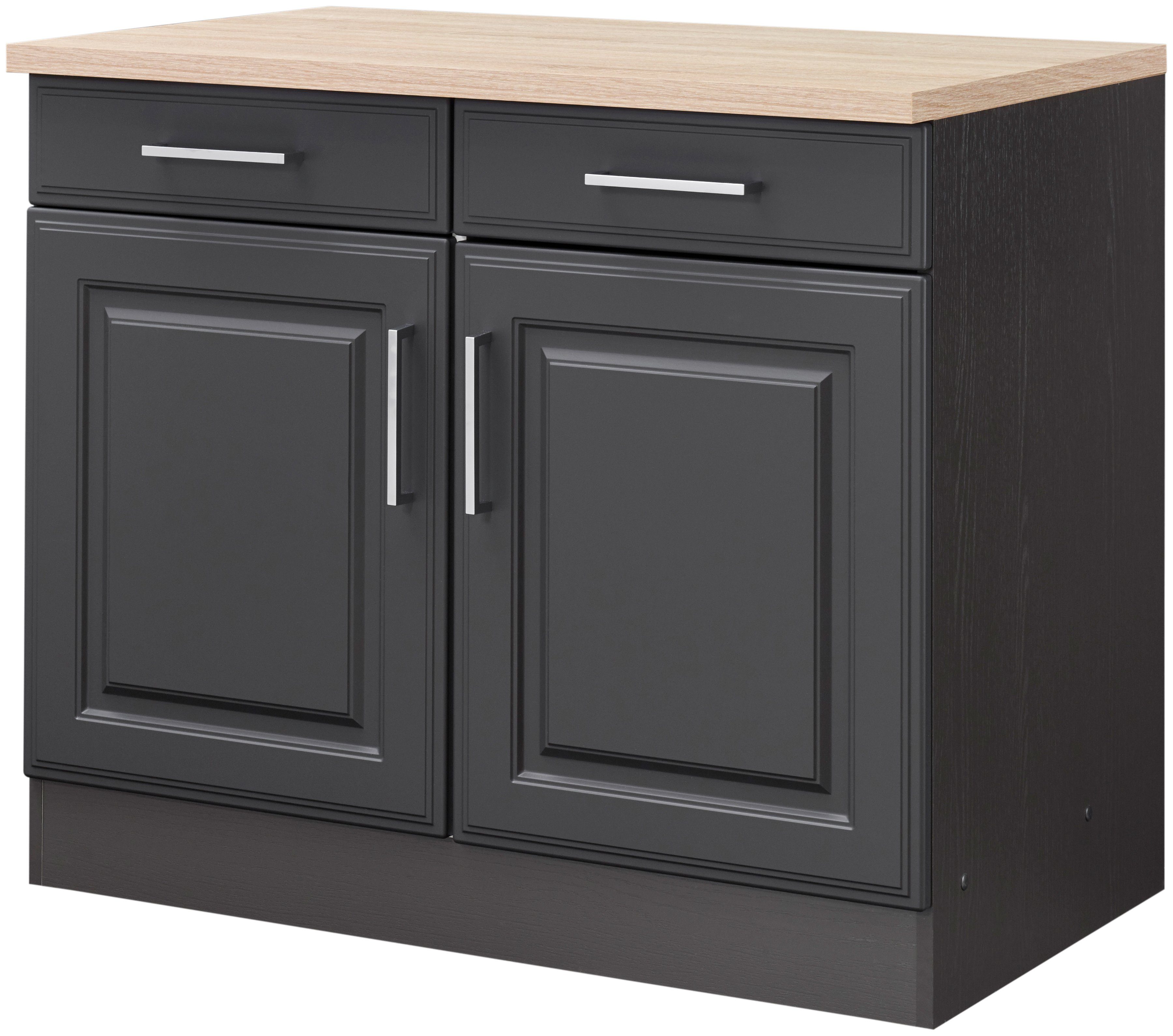 Unterschrank KOCHSTATION "KS-Stockholm", grau (grau, grafit), B:100cm H:85cm T:60cm, Holzwerkstoff, MDF, Schränke, Unterschrank, hochwertige MDF-Fronten