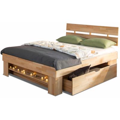 Stauraumbett HOME AFFAIRE "Triest", beige (kernbuche), B:205cm L:212cm, Betten, aus FSC-zertifizierter massive Buche Image