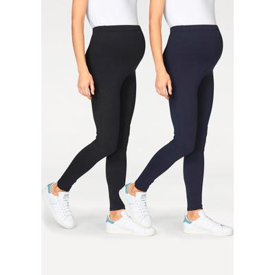 Umstandshose NEUN MONATE "2 Stück Umstands-Hosen für Schwangerschaft und Stillzeit", Damen, Gr. 36/38, N-Gr, schwarz (marine, schwarz), Jersey, Obermaterial: 95% Baumwolle, 5% Elasthan, unifarben, Basic, figurbetont 7/8-Länge, Hosen, 2er Pack... Image