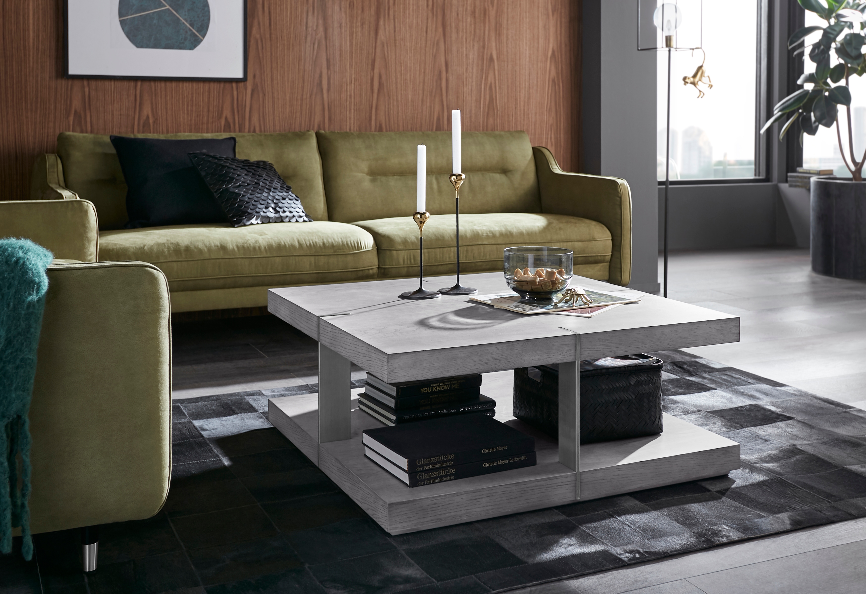 Couchtisch PLACES OF STYLE "Verrazzano", bunt (grau, silberfarben), B:100cm H:38cm T:100cm, Tische, Couchtisch