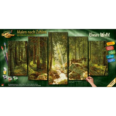 Malen nach Zahlen SCHIPPER "Meisterklasse Polyptychon - Unser Wald", bunt, Malvorlagen, KinderB:26cm H:48cm, Made in Ger