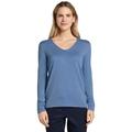 V-Ausschnitt-Pullover TOM TAILOR Gr. XL, blau (mittelblau, meliert) Damen Pullover Feinstrickpullover