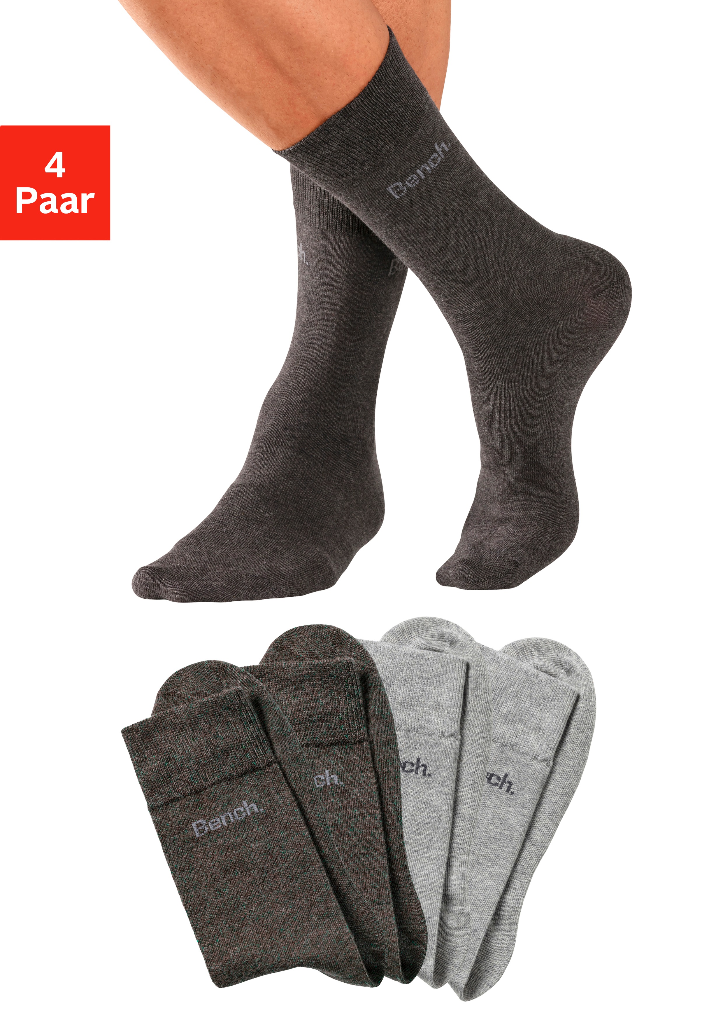 Basicsocken BENCH., Herren, Gr. 47-48, schwarz (2x anthrazit, meliert, 2x grau, meliert), Baumwollmischung, meliert, unifarben, elastisch, Socken, in angenehm weicher Markenqualität Image