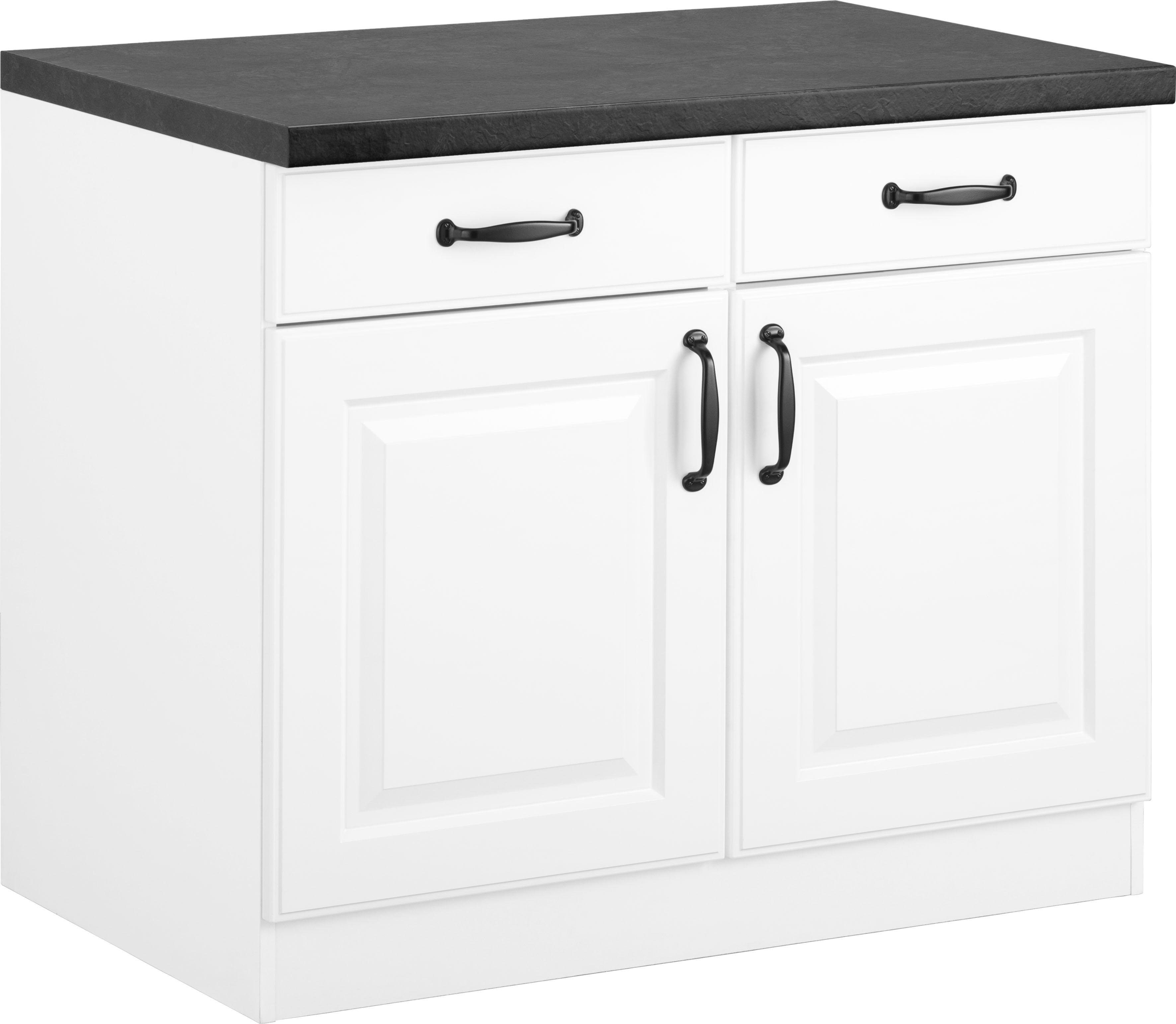 Unterschrank WIHO KÜCHEN "Erla", weiß (front: kassette weiß, korpus: weiß, arbeitsplatte: granit schwarz), B:100cm H:86cm T:60cm, Schränke, Unterschrank, 100 cm breit mit Kassettenfront