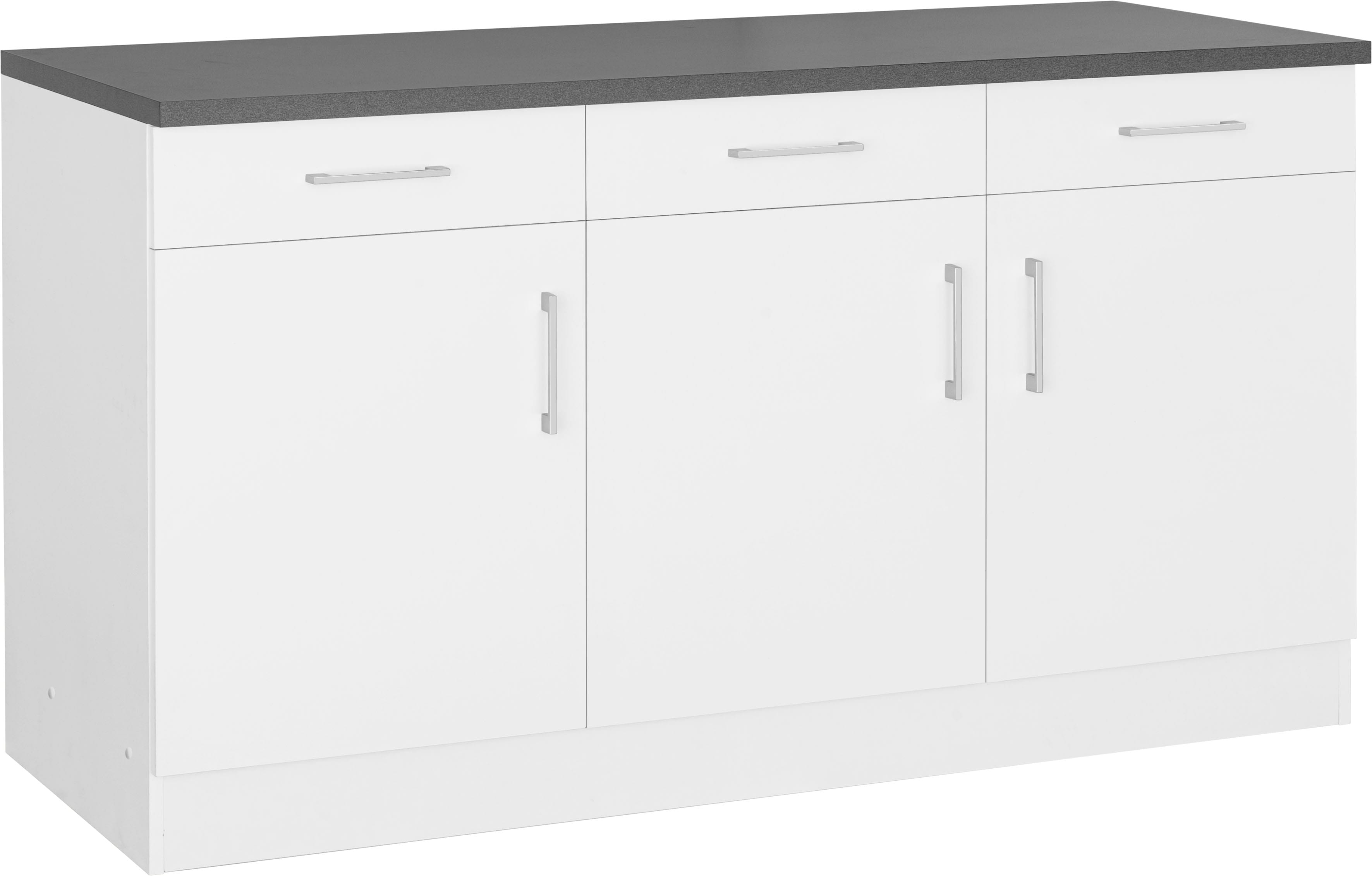 Unterschrank KOCHSTATION "KS-Paris", weiß (weiß, weiß), B:150cm H:85cm T:60cm, Schränke, Unterschrank, mit 3 Schubkästen und 3 Türen, für viel Stauraum
