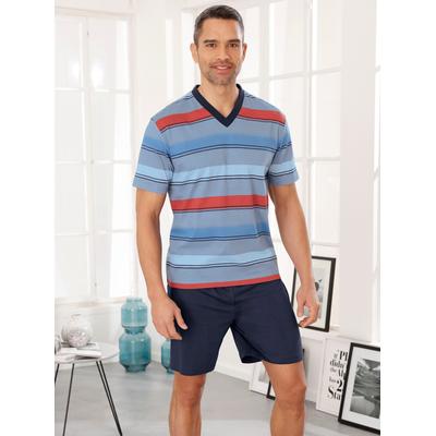 Schlafanzug, Herren, Gr. 48/50, bunt (marine, rot, gestreift), 100% Baumwolle, Kurzarm, Homewear-Sets Image
