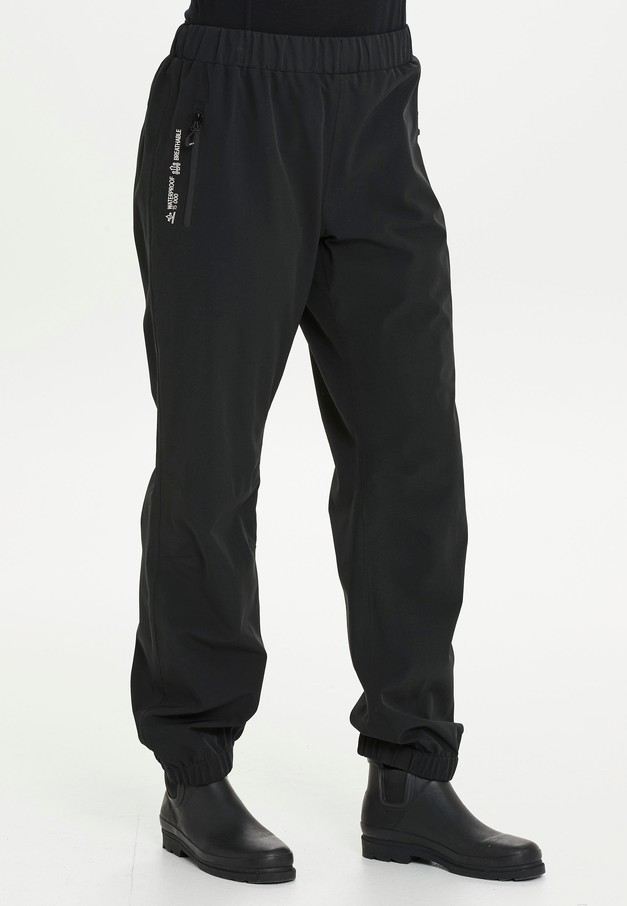 Regenhose WEATHER REPORT "Rudolph", Damen, Gr. 44, EURO-Größen, schwarz (schwarz, schwarz), 90% Polyester, 10% Elasthan, unifarben, Hosen, mit getapten Nähten Image