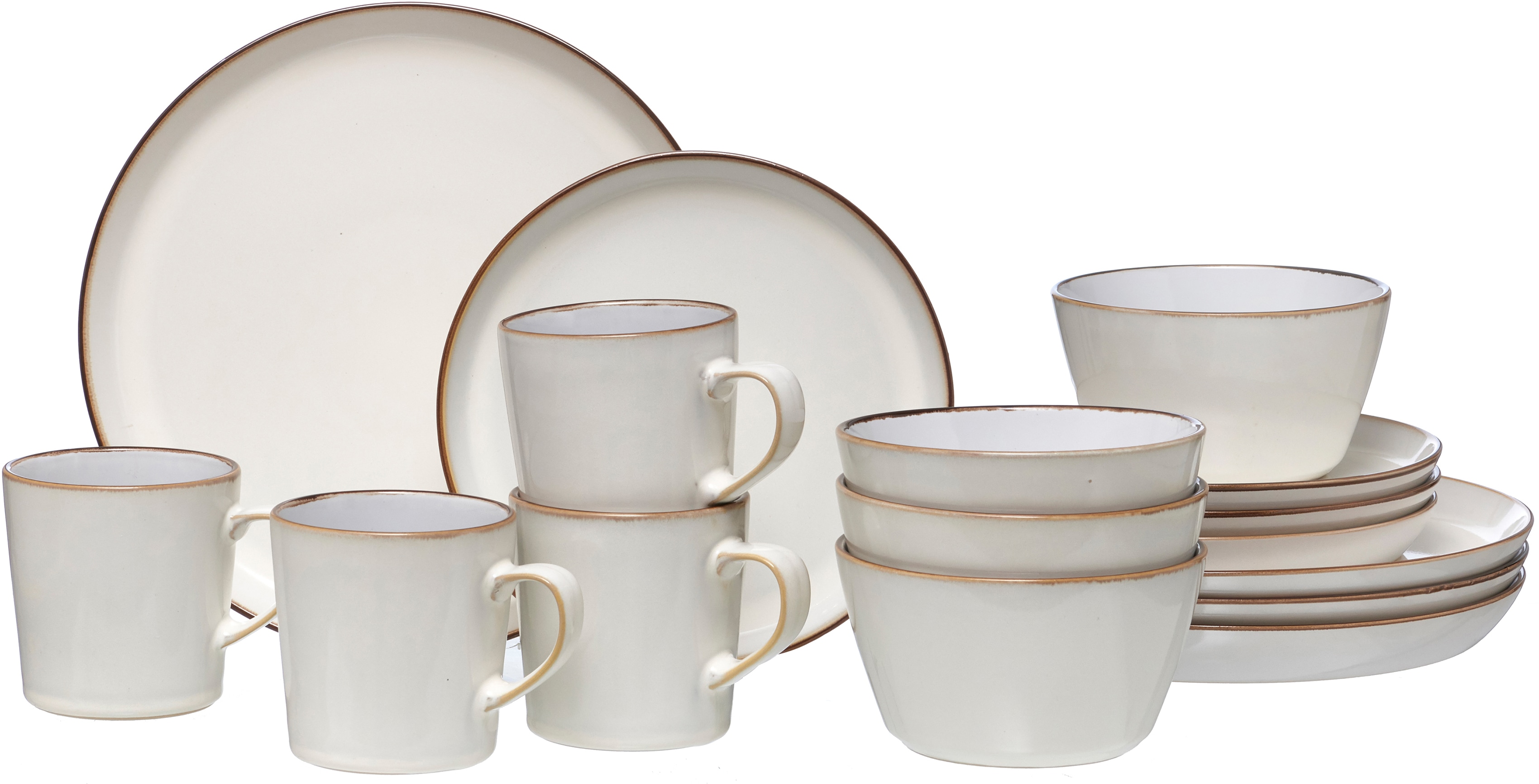 Kombiservice RITZENHOFF & BREKER "Geschirr-Set, Service Visby, 16tlg, Weiß", weiß, 16 Stk., Steinzeug, Geschirr-Sets, jedes Stück ein Unikat, 16 Teile, für 4 Personen