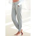Relaxhose BENCH. LOUNGEWEAR, Damen, Gr. 44/46, N-Gr, grau (hellgrau, melange), Interlock, Obermaterial: 90% Baumwolle, 10% Polyester, meliert, unifarben, sportlich, bequem lang, Hosen, mit glänzender Logostickerei, Loungeanzug