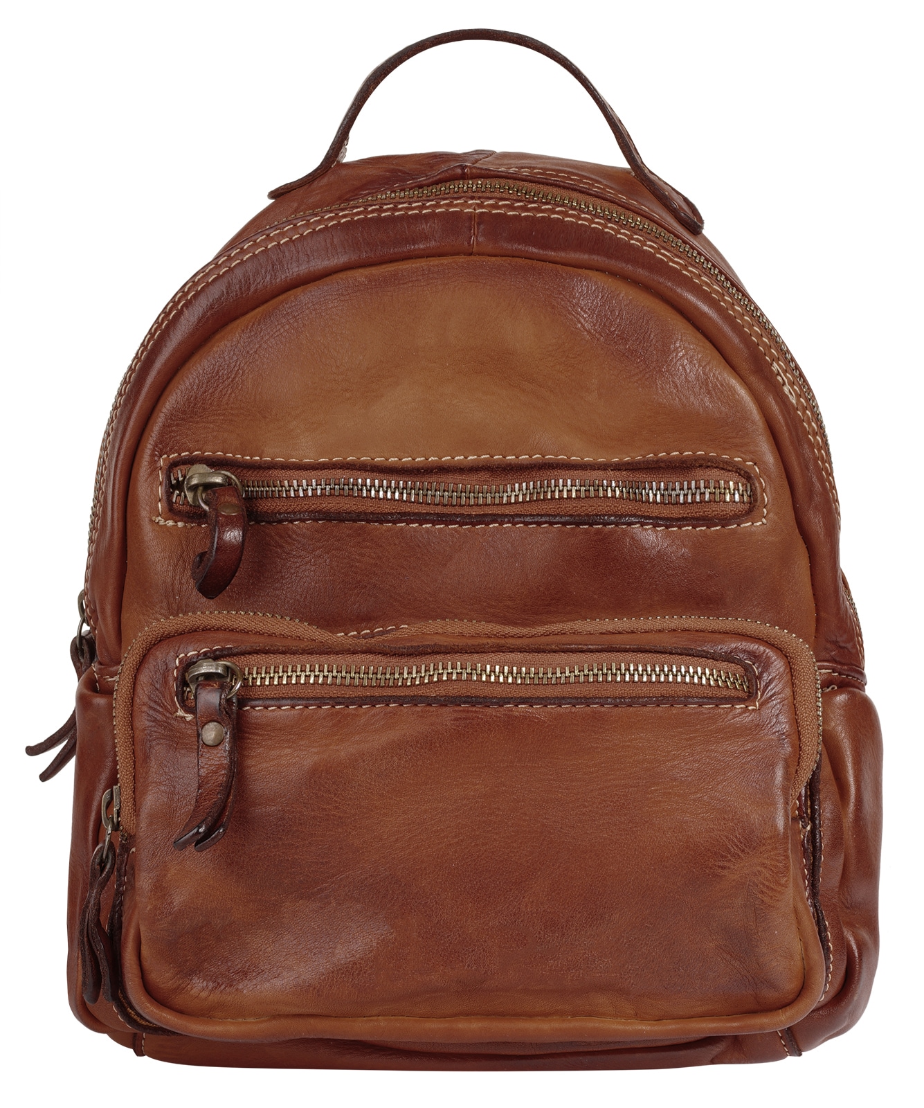 Cityrucksack CLUTY, Damen, Gr. B/H/T: 27cm x 24cm x 6cm, onesize, braun (cognac), Leder, Rindsleder, unifarben, Rucksäcke Cityrucksack, echt Leder, Made in Italy