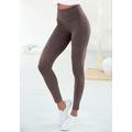 Leggings LASCANA, Damen, Gr. 32/34, N-Gr, grau (taupe), Single Jersey, Obermaterial: 95% Baumwolle, 5% Elasthan, unifarben, Basic, Basic lang, Hosen, mit breitem Bündchen