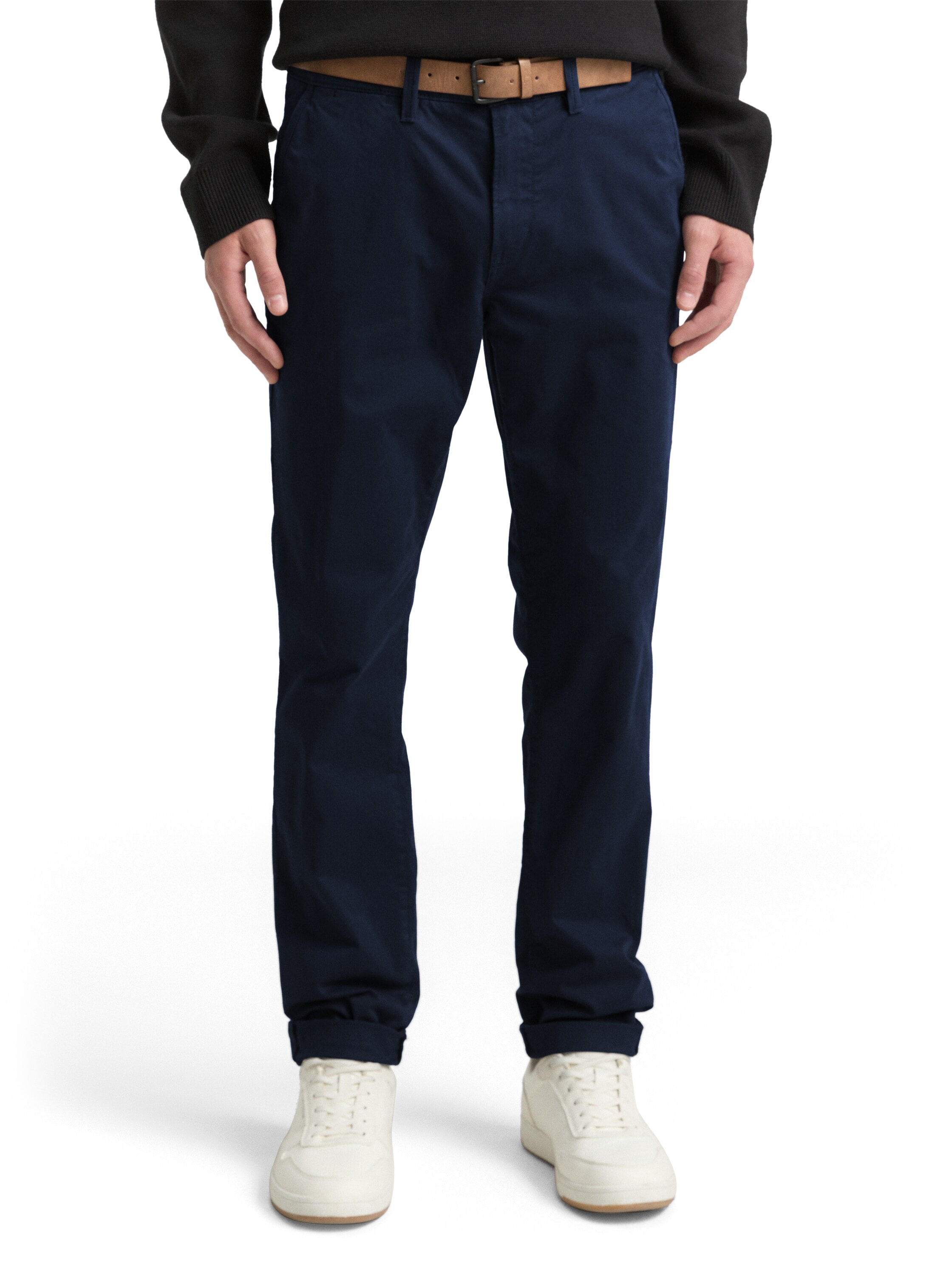 Chinohose TOM TAILOR DENIM, Herren, Gr. 31, Länge 34, blau (marine), Obermaterial: 97% Baumwolle, 3% Elasthan, unifarben, schmal lang, Hosen Chinohose, leicht vorgewaschen