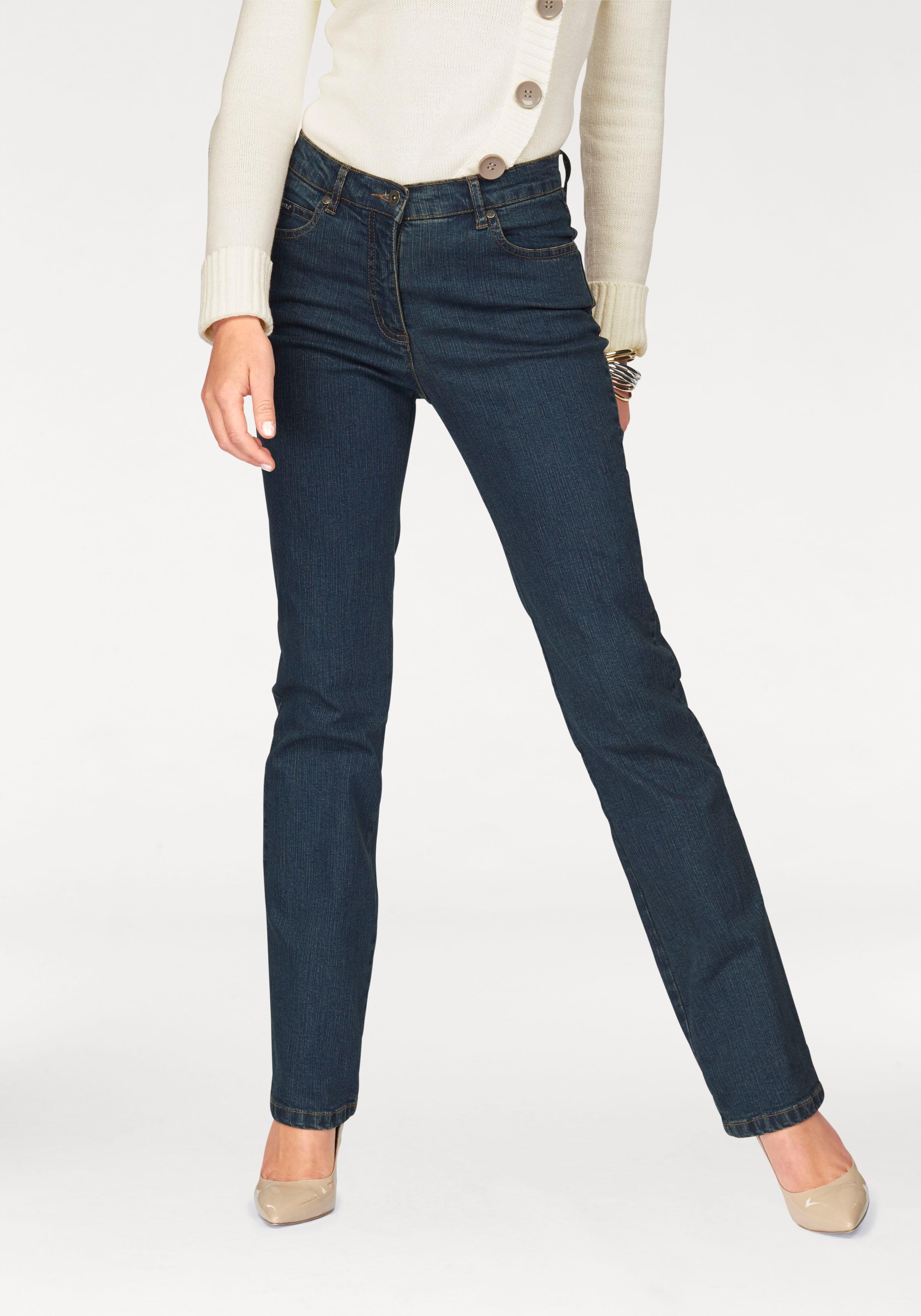 Gerade Jeans ARIZONA "Annett", Damen, Gr. 17, K + L Gr, blau (dunkelblau), Jeans, Obermaterial: 98% Baumwolle, 2% Elasthan, clean, Basic, normal lang, Jeans, bequeme Passform, 5-Pocket-Style, hohe Taille, Topseller Image