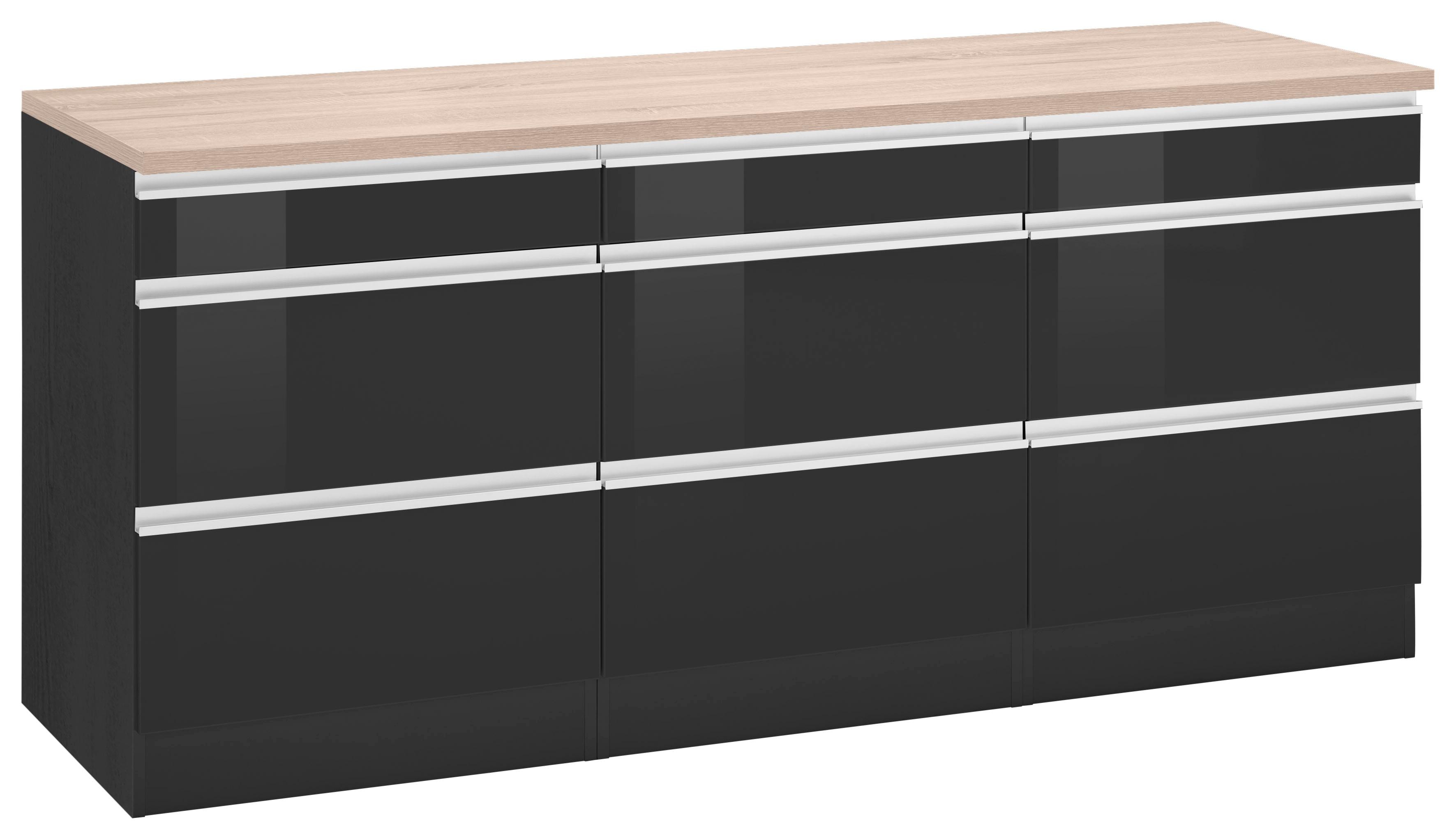 Unterschrank KOCHSTATION "KS-Ohio", grau (grau hochglanz, grafit), B:180cm H:85cm T:60cm, Schränke, Unterschrank, Breite 180 cm