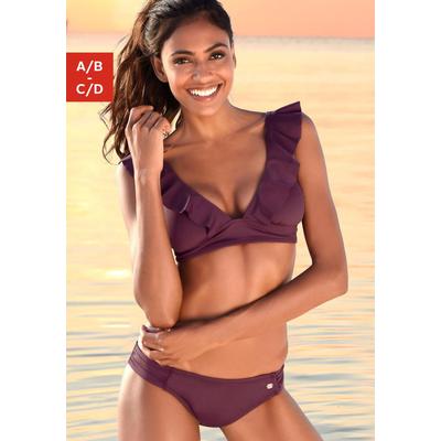 Triangel-Bikini JETTE, Damen, Gr. 42, Cup C/D, rot (bordeaux), Polyamid, Bikini-Sets, mit Volant, Topseller Image
