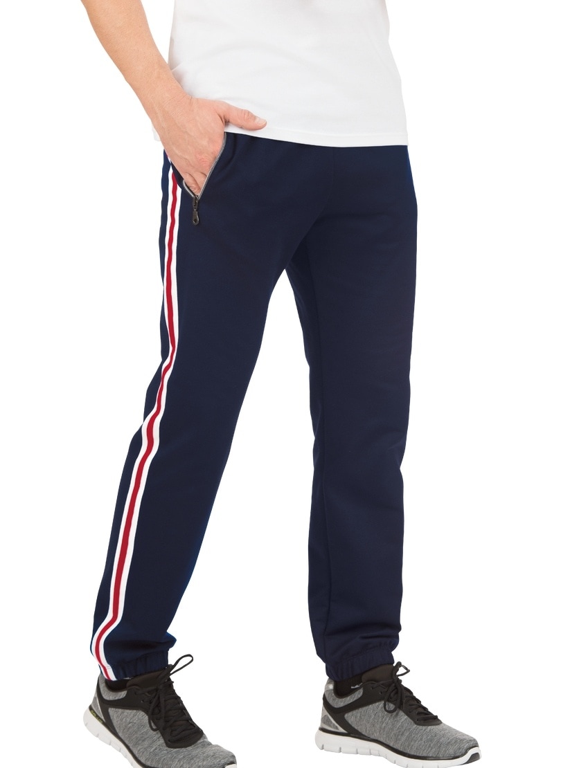 Sweathose TRIGEMA "TRIGEMA Jogginghose mit Seitenstreifen", Herren, Gr. M, US-Größen, blau (navy), 70% Baumwolle, 30% Polyester, Basic, Hosen Sweathose