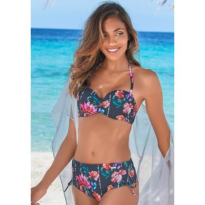Bügel-Bandeau-Bikini-Top SUNSEEKER "Modern", Damen, Gr. 38, Cup D, blau (marine, bedruckt), Polyamid, bedruckt, floral, Bikini-Oberteile, mit Blumenprint Image