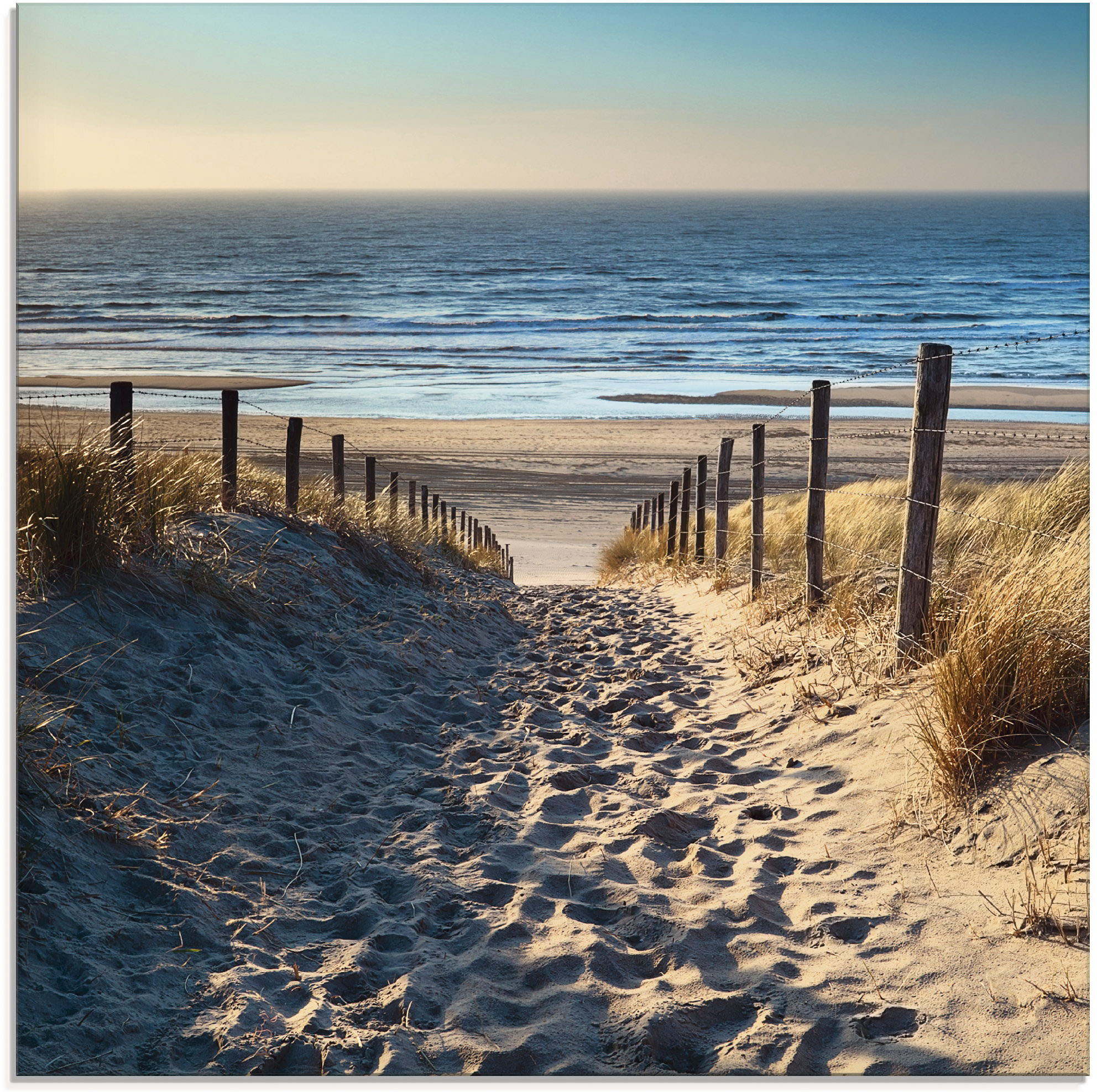 Glasbild ARTLAND "Weg zum Nordseestrand Sonnenuntergang", beige (farbe bild(er): naturfarben), B:20cm H:20cm, Bilder, in verschiedenen Größen Image