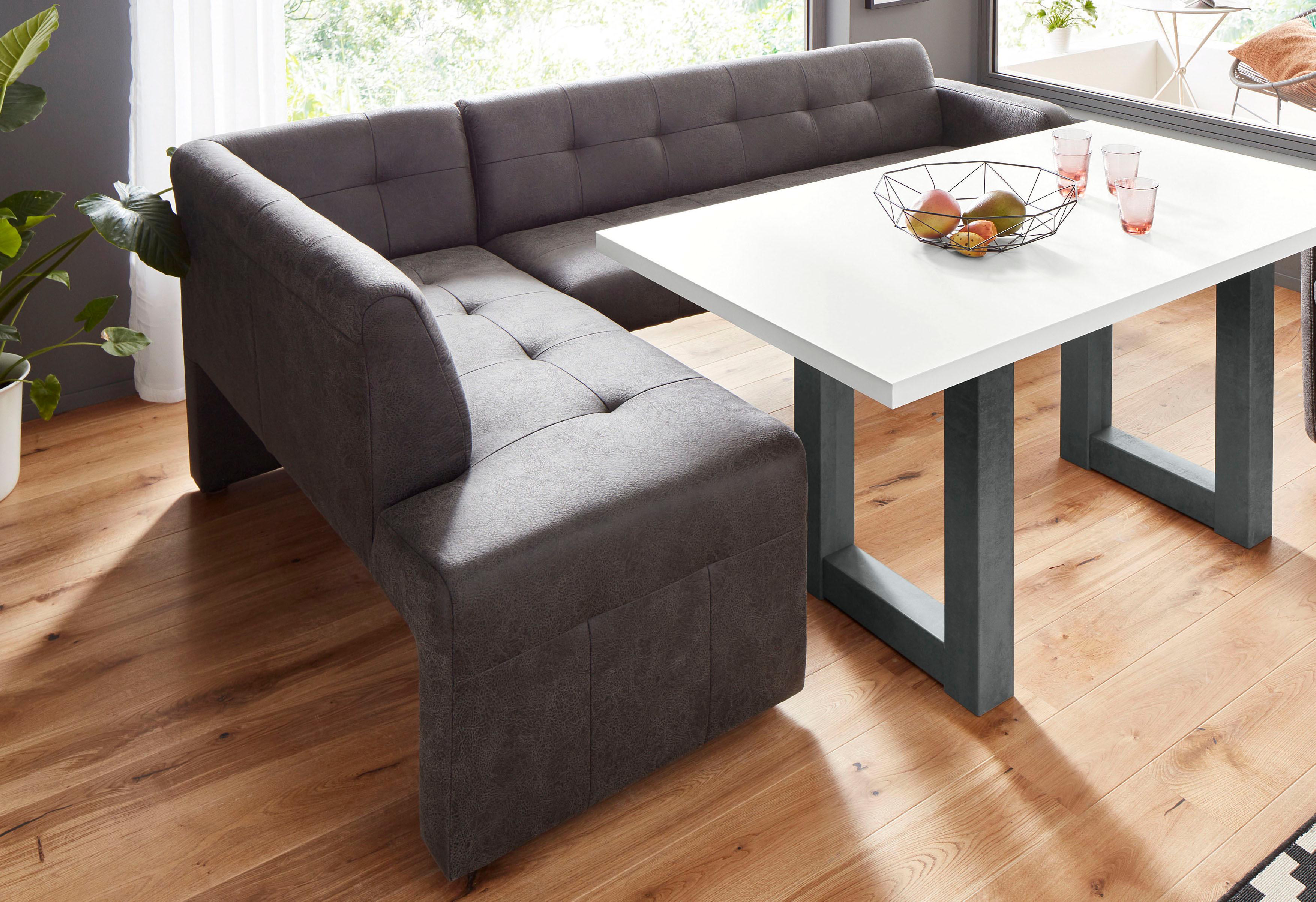 Eckbank EXXPO - SOFA FASHION "Barista", grau (elephant), B:197cm H:82cm T:265cm, Microfaser (Zusammensetzung: 100% Polyester);Lederfaserstoff (Grundgewebe 41% Lederfaser, 39% Polyester, 20% Baumwolle), Sitzbänke, Frei im Raum stellbar Image