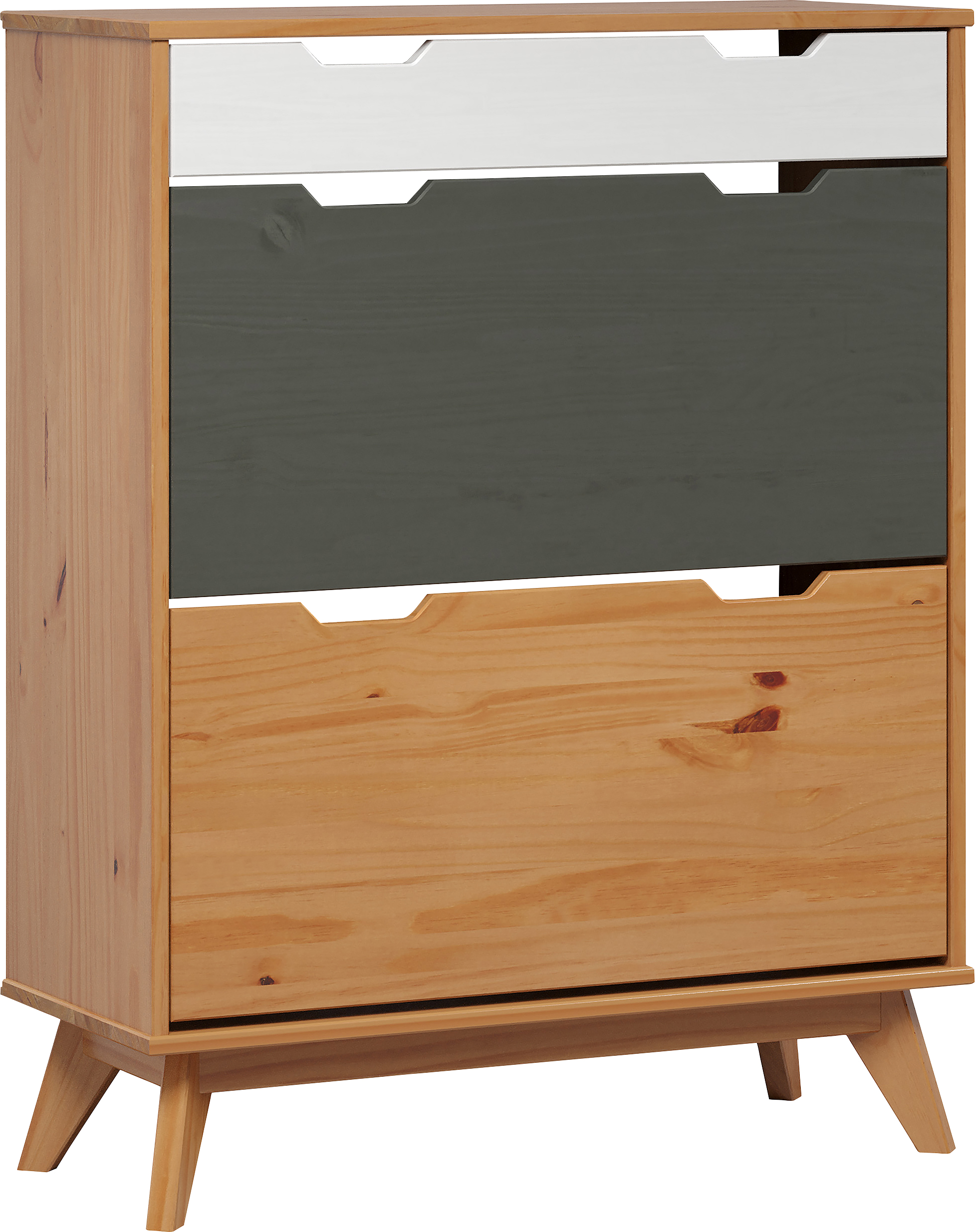 Schuhschrank INTER-FURN "Scandik", braun (honigfarben lackiert, grau, weiß), B:80cm H:101cm T:33cm, Massivholz, Schränke, kleiner Schuhschrank mit 2 Klappen Image