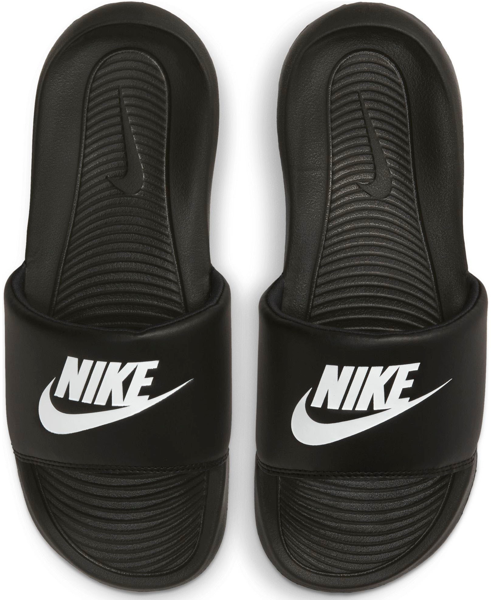 Badesandale NIKE SPORTSWEAR "VICTORI ONE SLIDE", Damen, Gr. 39, schwarz-weiß (schwarz, weiß), Synthetik, kontrastfarbene Details, unifarben, Schuhe