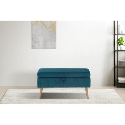Truhenbank INOSIGN "AMIRA Sitzbank mit Stauraum, Maße B/T/H: 81/36/43 cm", blau (petrol), B:81cm H:43cm T:36cm, Struktur fein (100% Polyester), Samtvelours (100% Polyester), Luxus-Microfaser weich (100% Polyester), Sitzbänke, mit Staufach, in 3... Image