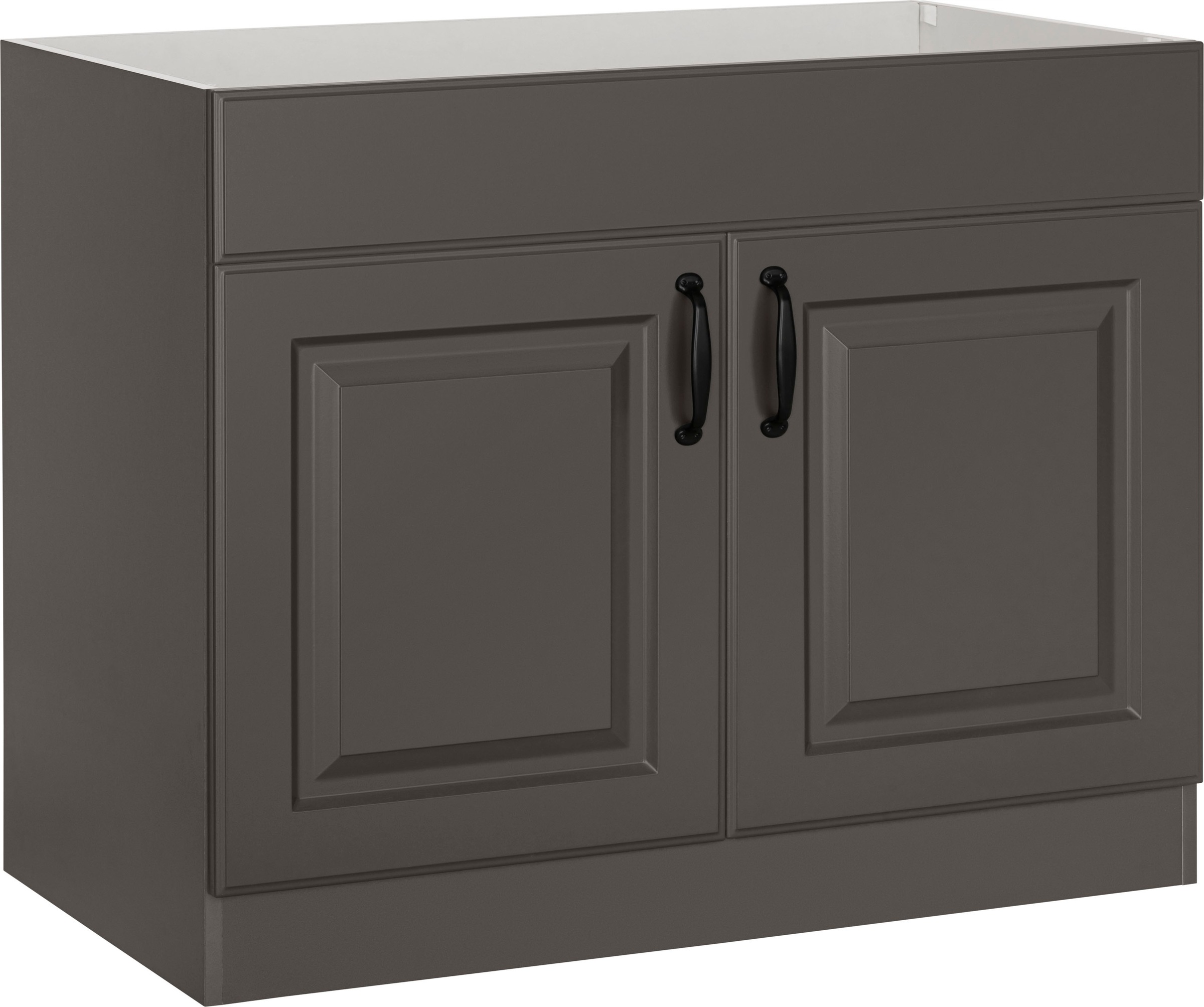 Spülenschrank WIHO KÜCHEN "Erla", grau (front: kassette anthrazit, korpus: anthrazit), B:100cm H:82cm T:57cm, Schränke, 100 cm breit mit Kassettenfront, ohne Arbeitsplatte Image