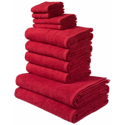 Handtuch Set MY HOME "Inga, Duschtücher, Handtücher, Gästetücher, Seiftücher", rot, 10 tlg., Walkfrottee, Walkfrottee, Obermaterial: 100% Baumwolle, Handtuch-Sets, Handtücher mit feiner Bordüre, 100% Baumwolle, einfarbig, weich Image