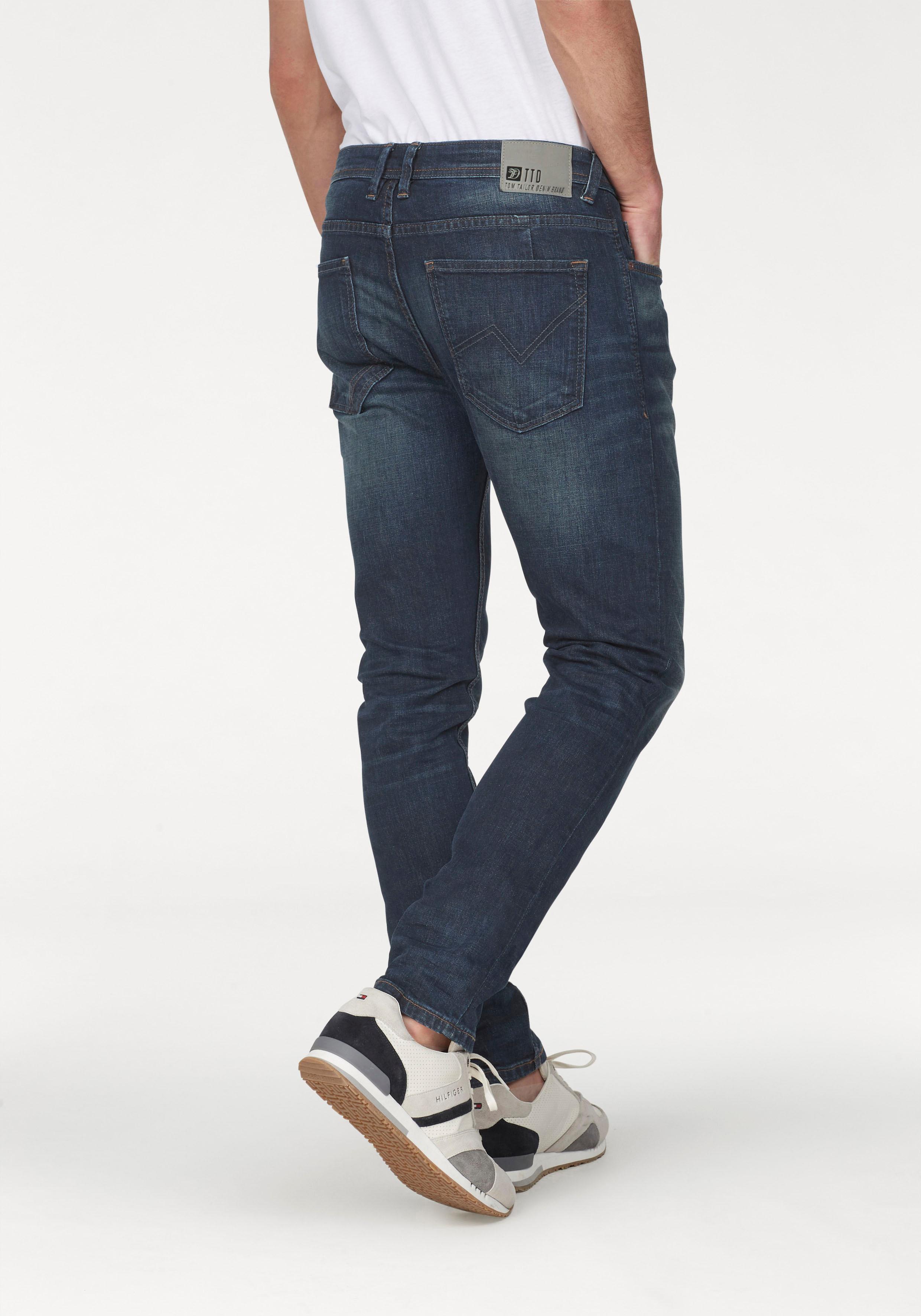 Slim-fit-Jeans TOM TAILOR DENIM "PIERS", Damen, Gr. 33, Länge 32, schwarz (schwarz stone used), Denim/Jeans, Obermaterial: 99% Baumwolle, 1% Elasthan, unifarben, schmal lang, Jeans Slim-fit-Jeans, Slim fit mit etwas niedrigerer Leibhöhe