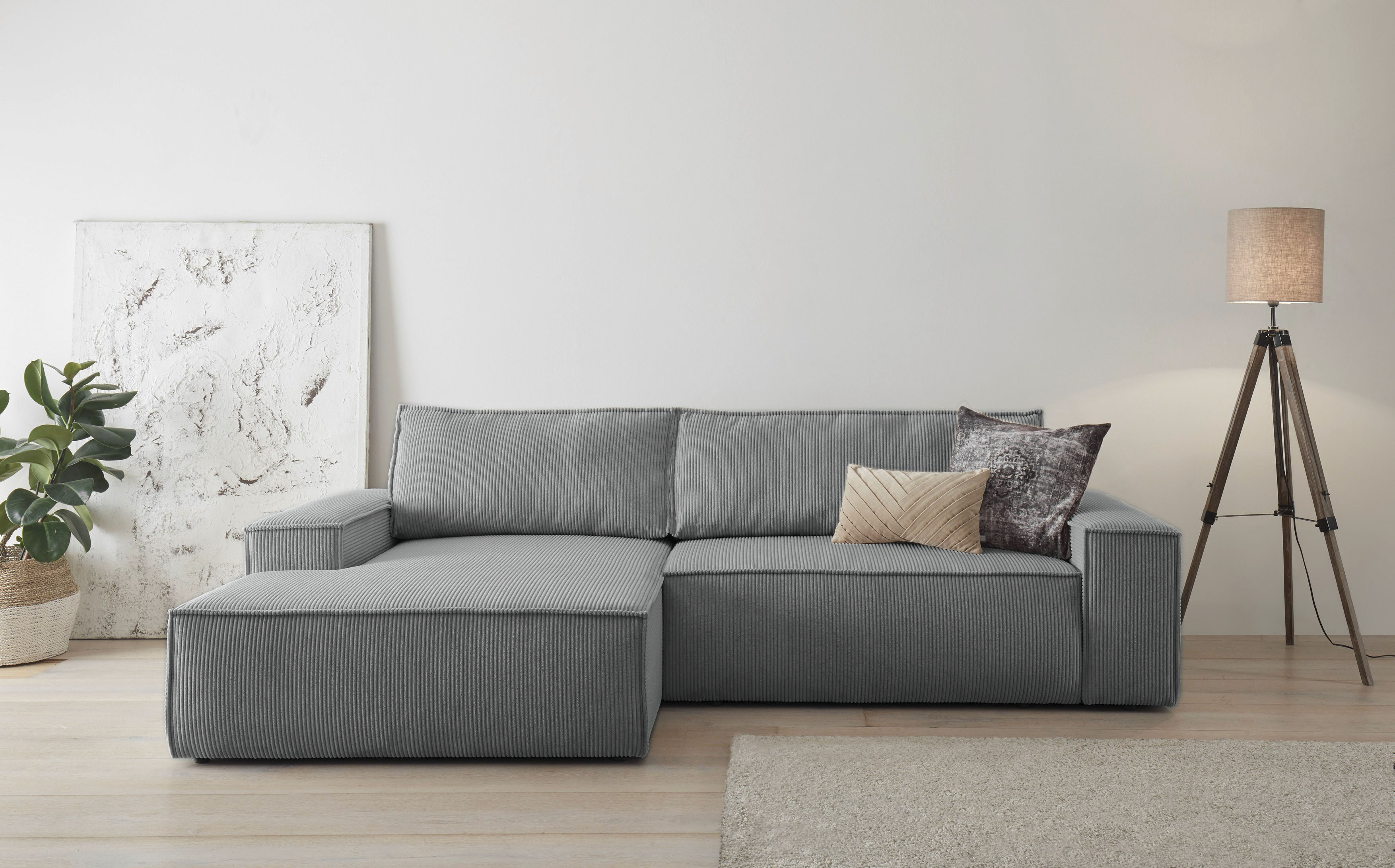 Ecksofa HOME AFFAIRE "SHERWOOD L-Form, 267 cm - OTTO. Verlässliche Qualität.", grau (dunkelgrau), B:267cm H:85cm T:167cm, 100% Polyester, Sofas, Ecksofa, Schlaffunktion mit Bettkasten (210x136 cm), Cord, Vintage, Samtvelours
