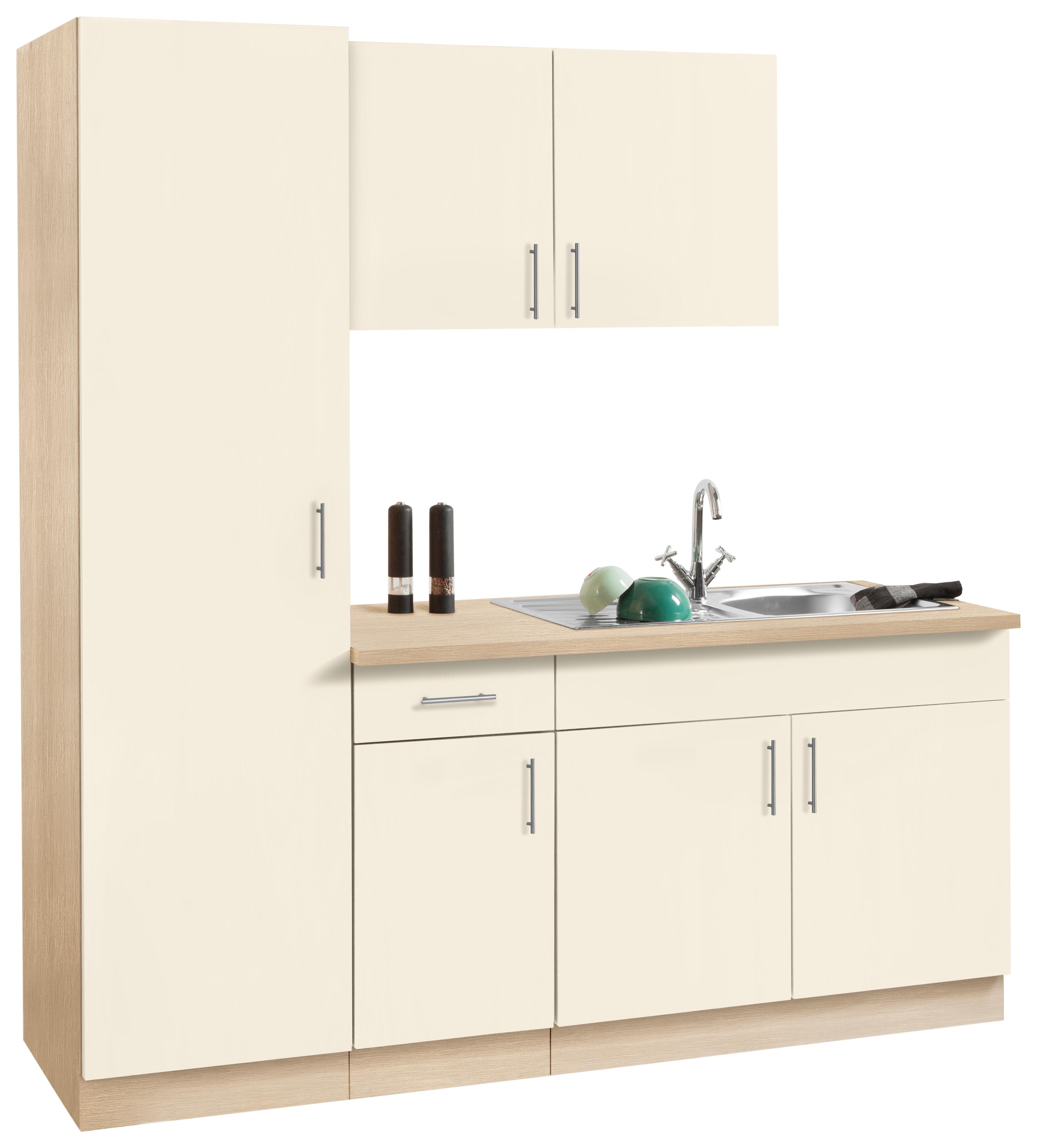 Küche WIHO KÜCHEN "Kiel", gelb (küche: gelb, front: magnolia, korpus: sonoma eichefarben, arbeitsplatte: sonoma eichefarben), B:190cm T:60cm, Komplettküchen-Sets, ohne E-Geräte, Breite 190 cm, Tiefe 60 cm