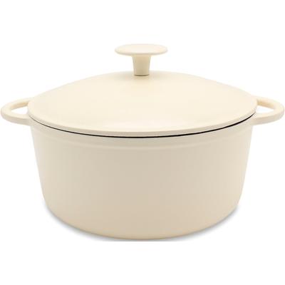 Fleischtopf KRÜGER "Eisenguss Fleischtopf mit Deckel SAVANNA, 24 cm", beige (creme), H:12cm L:30,5cm Ø:24cm, Töpfe, für Induktions-Kochfelder geeignet Image