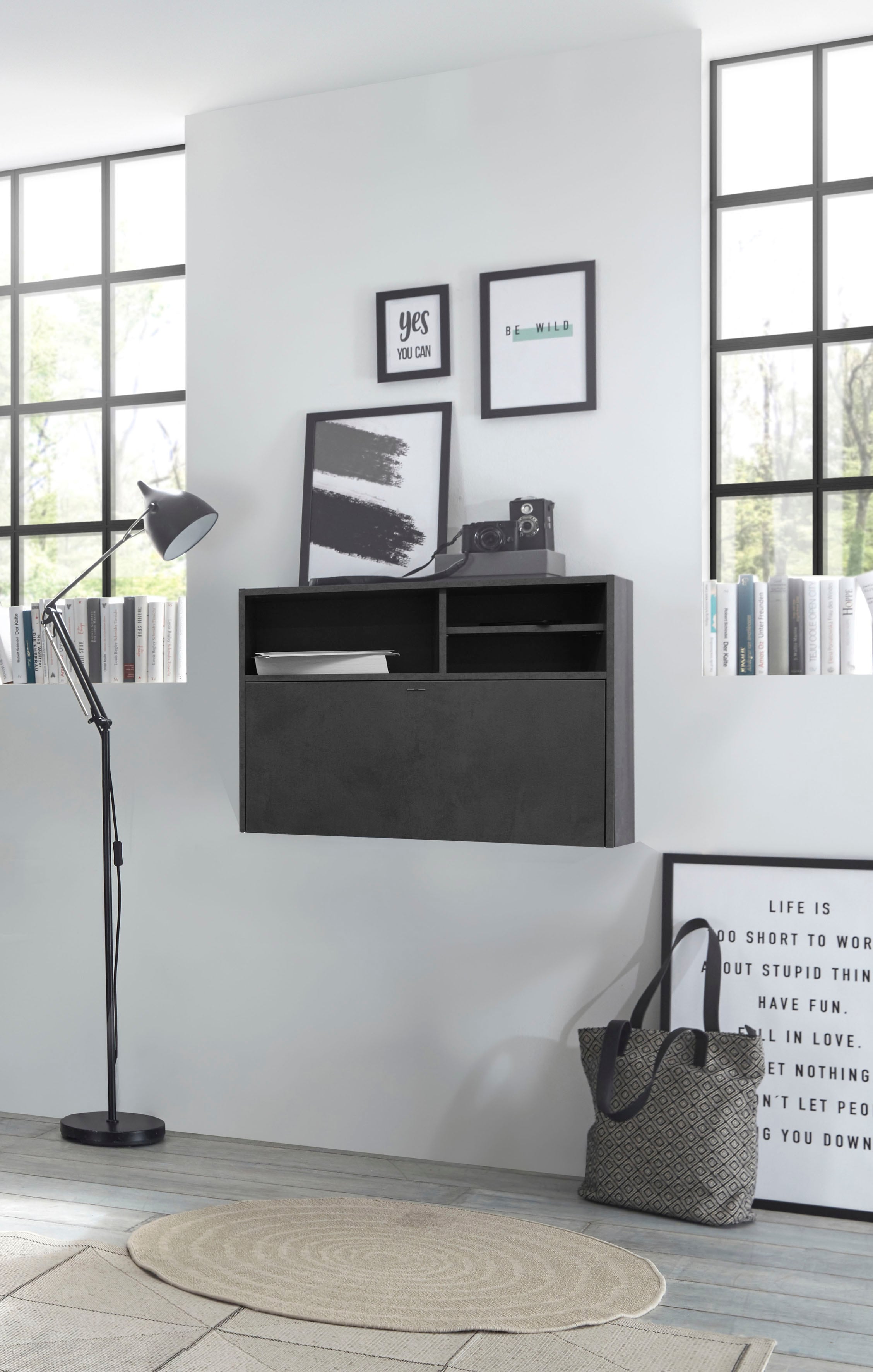 Wandsekretär MÄUSBACHER "Big System Office", grau (graphit), B:80cm H:58cm T:25cm, Sekretäre, Breite 80 cm