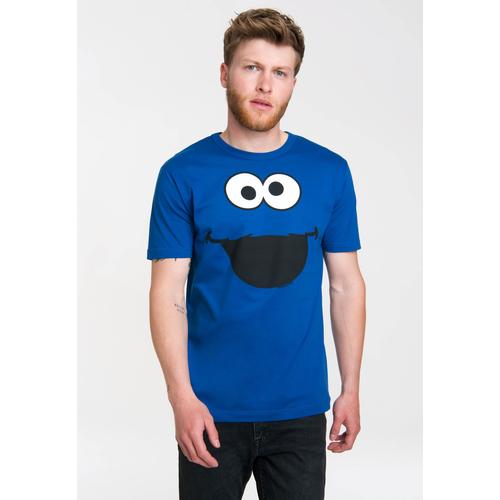 "T-Shirt LOGOSHIRT ""Krümelmonster - Cookie Monster"" Gr. L, blau Herren Shirts T-Shirts"