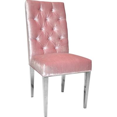 Stuhl LEONIQUE "Pinky", rosa (rosé, silberfarben), B:49cm H:106cm T:66cm, Stühle, 4-Fuß-Stuhl Esszimmerstuhl Polsterstuhl, Stuhl, rosa Velours, Silberfüße, Knöpfe, Design, 49x66x106 cm Image