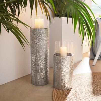 Windlicht HOME AFFAIRE, silber (silberfarben), H:51cm Ø:22cm, Metall, Kerzenhalter, Geschenkartikel, Bodenwindlicht, aus Metall, mit Glaseinsatz, ideal für Stumpenkerzen Image