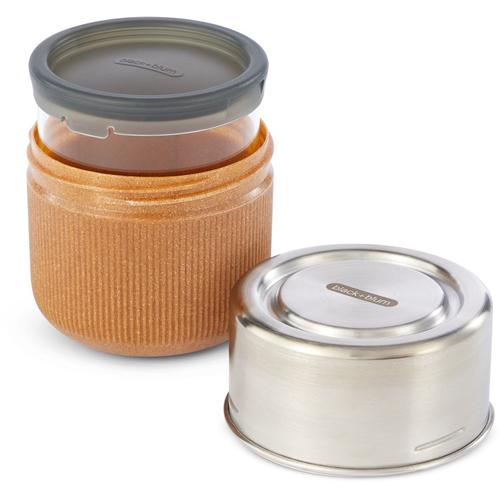 Lunchbox BLACK+BLUM, braun (mandel), B:10cm H:11cm L:10cm, Borosilikatglas, Edelstahl, Lebensmittelaufbewahrungsbehälter, spülmaschinengeeignet, mit Edelstahldeckel und Silikonschutzaufleger