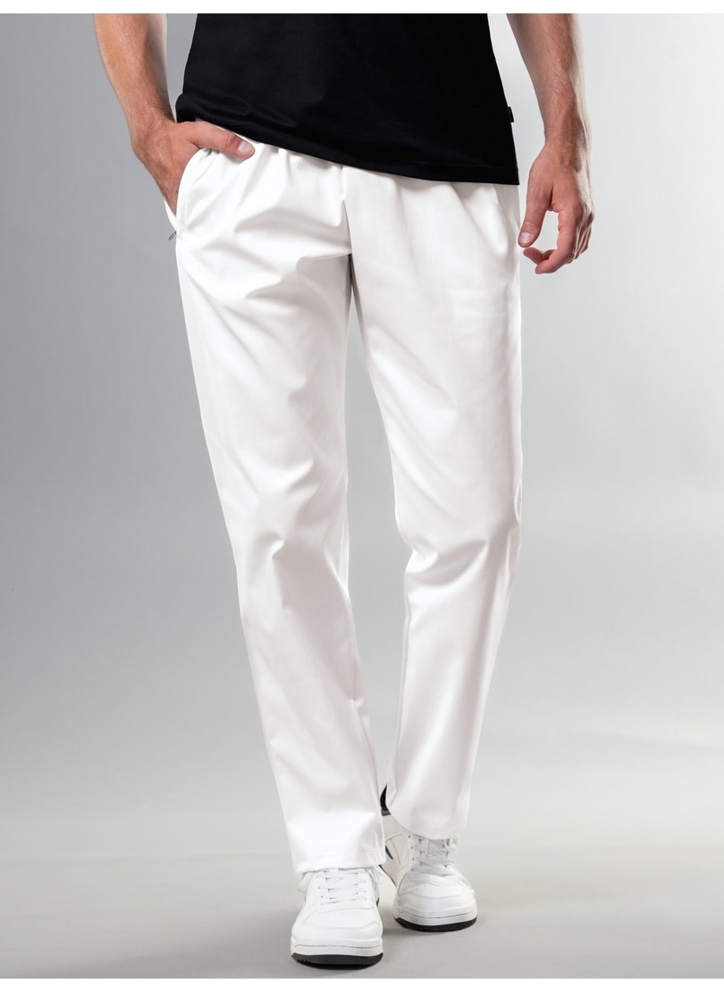 Jerseyhose TRIGEMA "TRIGEMA Freizeithose aus elastischer Webware", Herren, Gr. S, US-Größen, weiß, 48% Baumwolle, 48% Polyester, 4% Elastan, Basic, Hosen Image