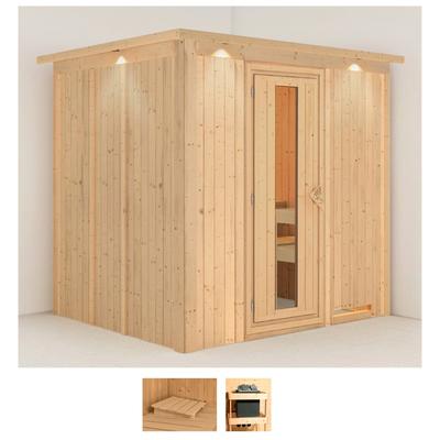 Sauna KARIBU "Sodin", beige (naturbelassen), ohne Ofen, (ohne Ofen), Saunen, ohne Ofen