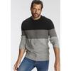 Rundhalspullover MAN'S WORLD "Bis Größe 5 XL", Herren, Gr. L (52/54), bunt (schwarz, hellgrau, grau), Feinstrick, Obermaterial: 75% Baumwolle, 25% Polyacryl, colorblocking, casual, normal, Rundhals, Langarm Rippstrickbündchen, Pullover, mit...