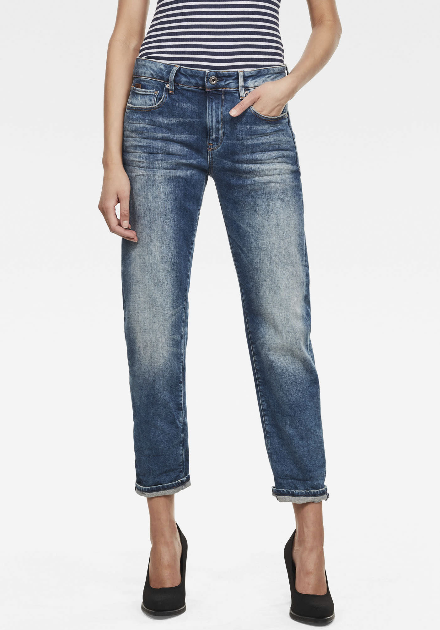 Boyfriend-Jeans G-STAR "Kate Boyfriend", Damen, Gr. 26, Länge 32, blau (vintage azure (blau used)), Denim/Jeans, Obermaterial: 99% Baumwolle, 1% Elasthan, straight fit normal, Jeans, mit authentischen Used Effekten