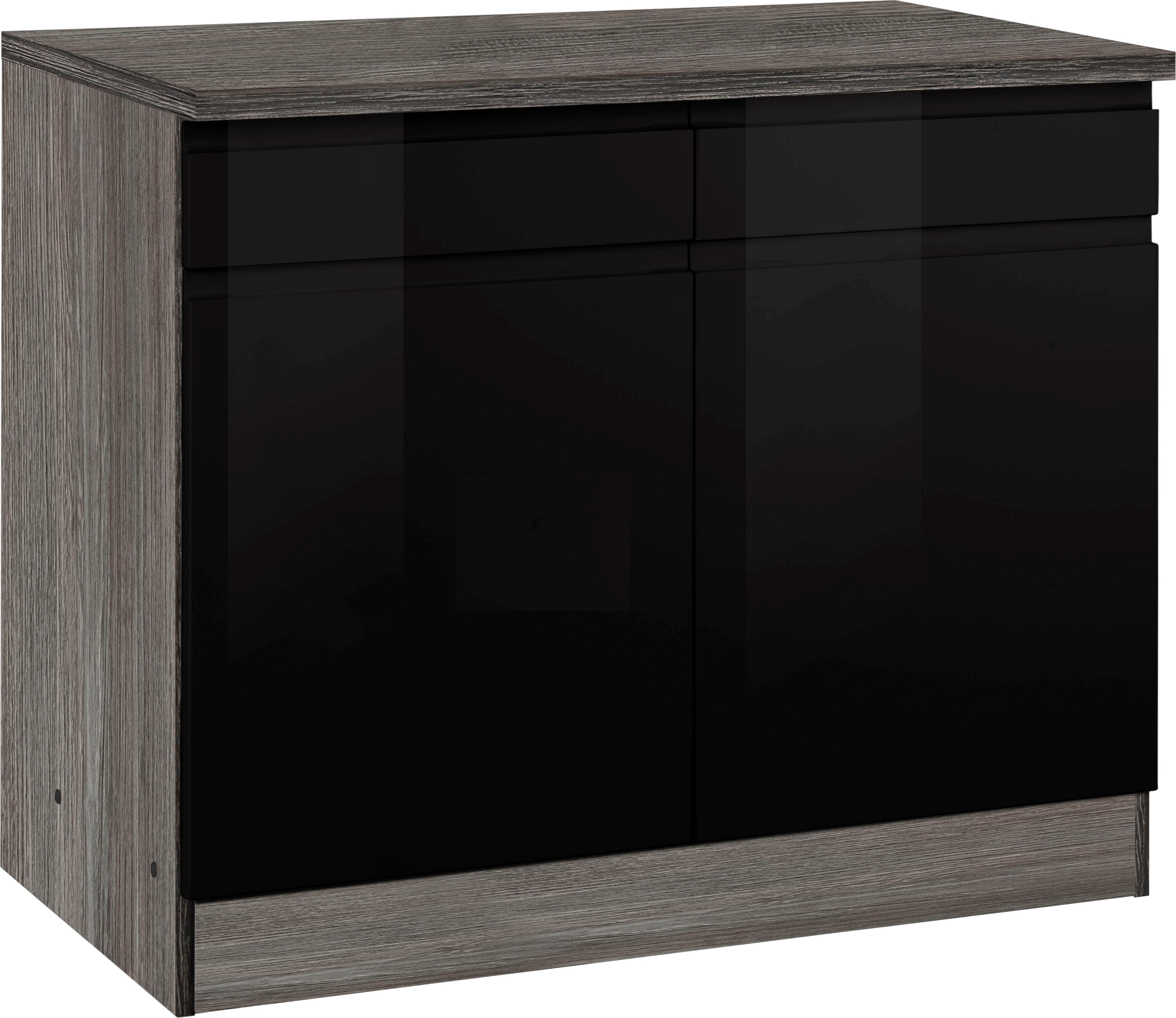 Unterschrank KOCHSTATION "KS-Virginia", schwarz (schwarz hochglanz), B:100cm H:85cm T:60cm, Holzwerkstoff, MDF, Schränke, Küchenunterschrank Unterschrank, 100 cm breit, mit 2 Türen und 2 Schubkästen