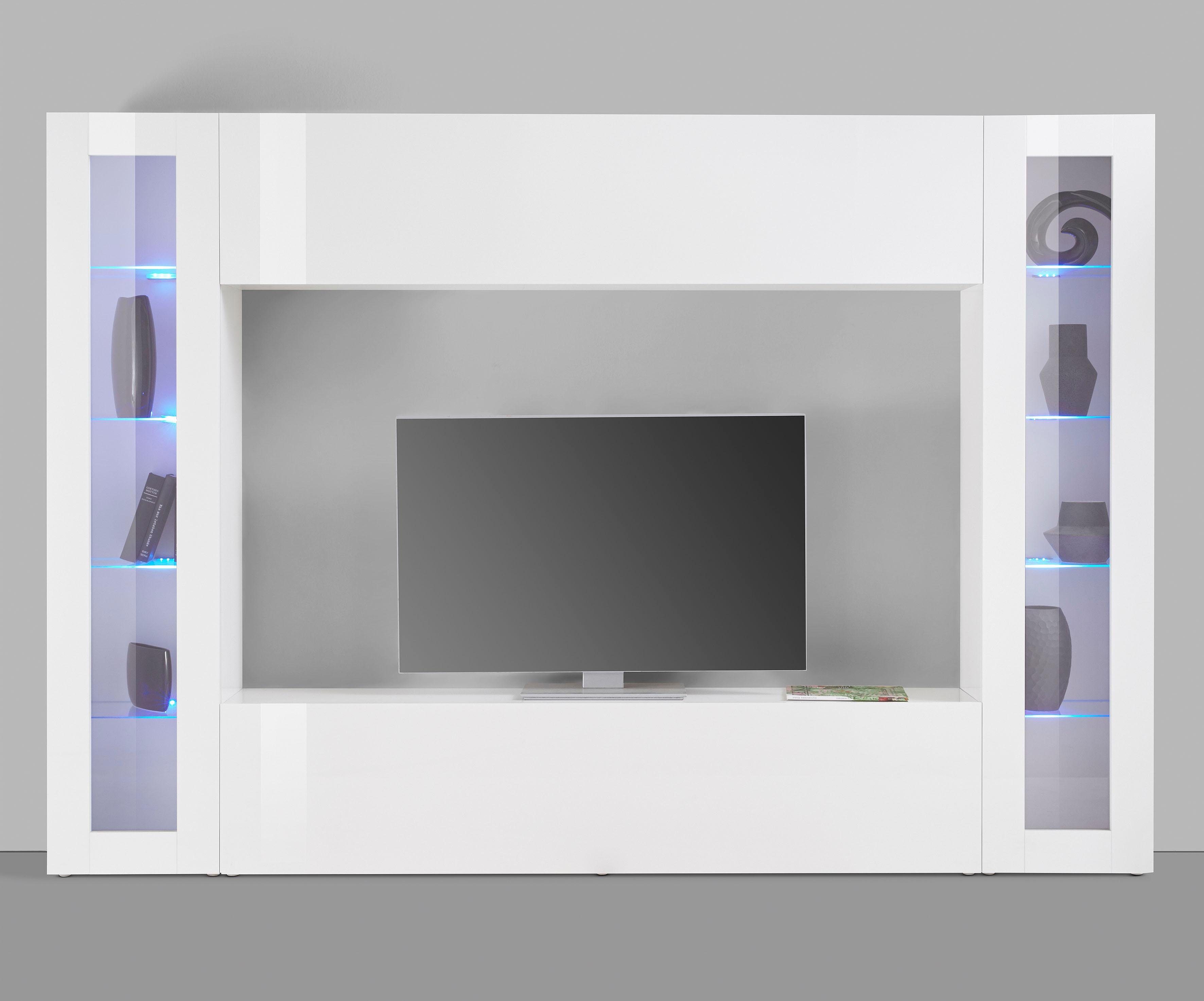 Wohnwand INOSIGN "Maruska", weiß (weiß hochglanz), B:260cm H:180cm T:30cm, Holzwerkstoff, Kastenmöbel-Sets, 4-tlg, Breite 260 cm