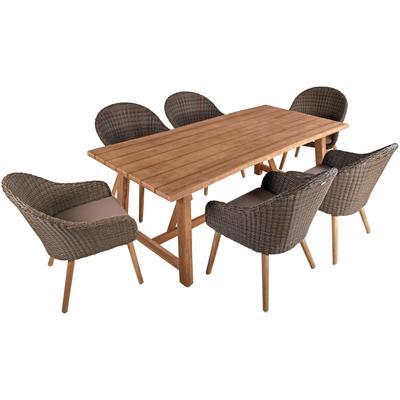 Garten-Essgruppe GARDEN PLEASURE "OAKLAND" Sitzmöbel-Sets Gr. B/H/T: 300 cm x 87 cm x 400 cm, braun (braun, anisbraun, taupe, braun) Polyrattan Gartenmöbel robustes Tischdesign