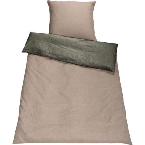 „Wendebettwäsche SETEX „“Chambray““ Bettwäsche Gr. B/L: 155 cm x 220 cm (1 St.), B/L: 80 cm x 80 cm (1 St.), Chambray, grün (marzipan, khakigrün) Bettwäsche 155×220 cm mit Wendefunktion“