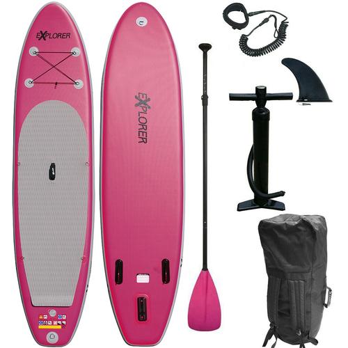 „Inflatable SUP-Board EXPLORER „“EXPLORER 320″“ Wassersportboards Gr. 320x76x15cm 320 cm, pink (pink, grau) Stand Up Paddle“