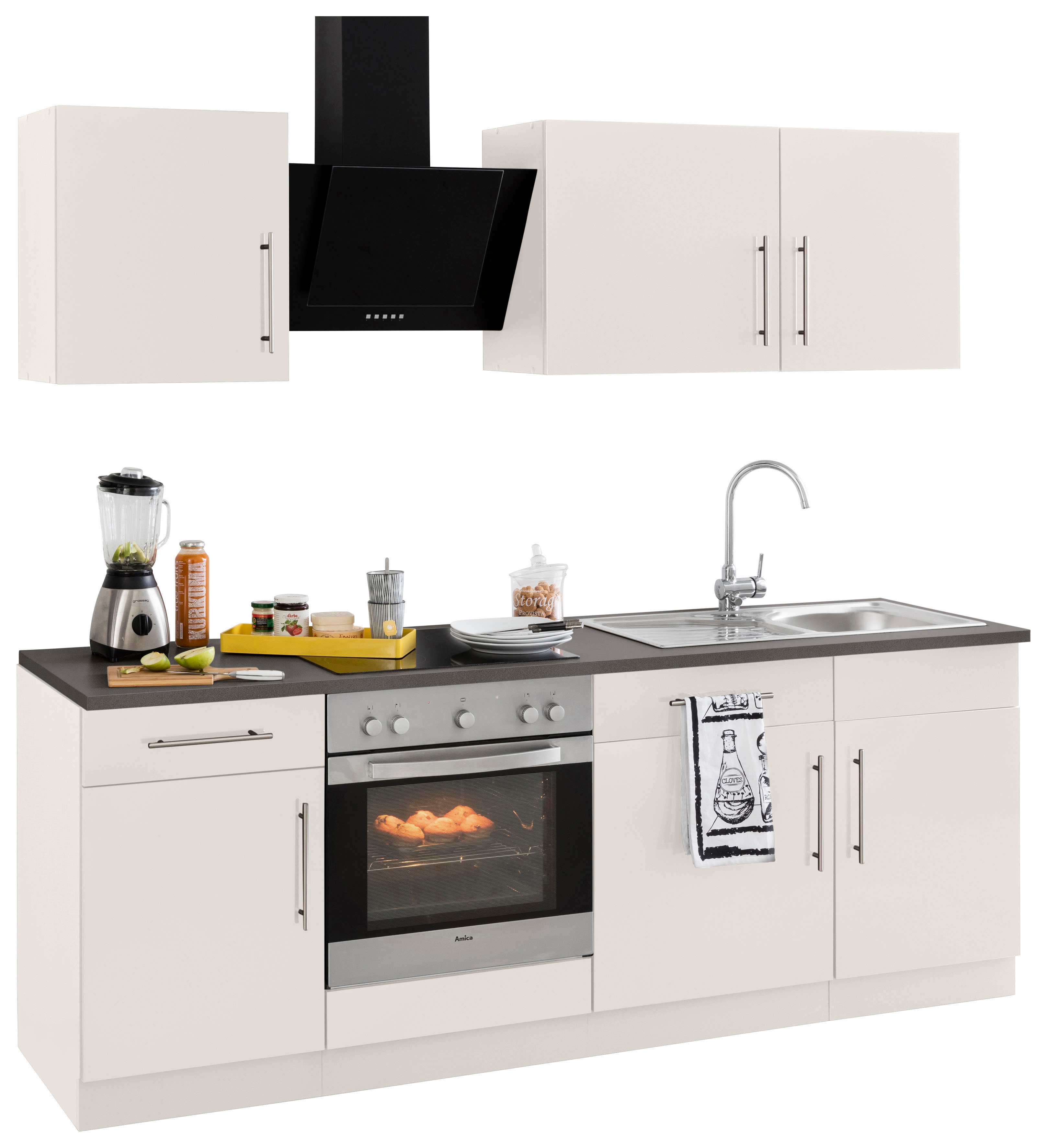Küchenzeile WIHO KÜCHEN "Cali", beige (küche: natur, korpus: cashmerefarben, arbeitsplatte: granit grau), B:220cm T:60cm, Komplettküchen-Sets, ohne E-Geräte, Breite 220 cm Image