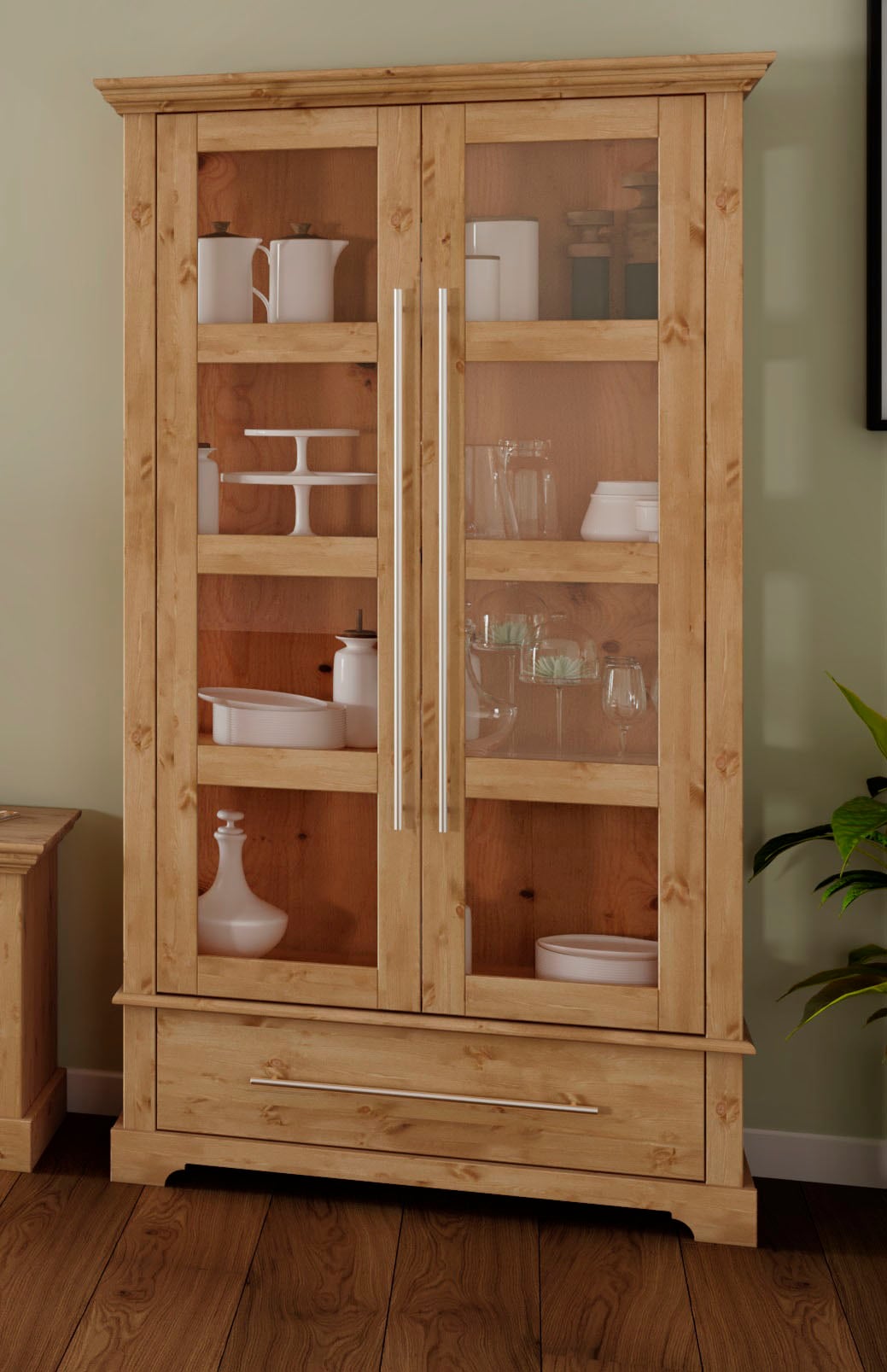 Vitrine HOME AFFAIRE "Meliss", beige (natur), B:94cm H:169cm T:39cm, Massivholz, Schränke, Vitrine, Höhe 169 cm, Breite 94 cm, 2-türig, Kiefer massiv, FSC